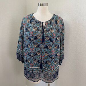 Rose & Olive Womens Plus 1X Floral Paisley Blouse Boho 3/4 Sleeve Shirt Top